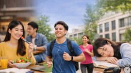 Ilustrasi Mahasiswa Menjalani Pola Hidup Sehat, (Foto: AI.)