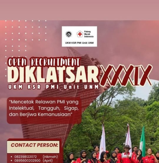 Potret Poster Open Recruitment Diklatsar XXXIX UKM KSR PMI Unit UNM, (Foto: Int.)