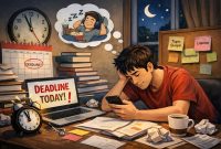 Ilustrasi Mahasiswa yang Menunda Tugas, (Foto: Int)