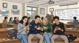 Ilustrasi Mahasiswa yang Sibuk Menggunakan Smartphone, (Foto: AI.)