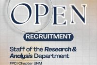 Potret Pamflet Open Recruitment Staff Research & Analysis FPCI Chapter UNM, (Foto: Int.)