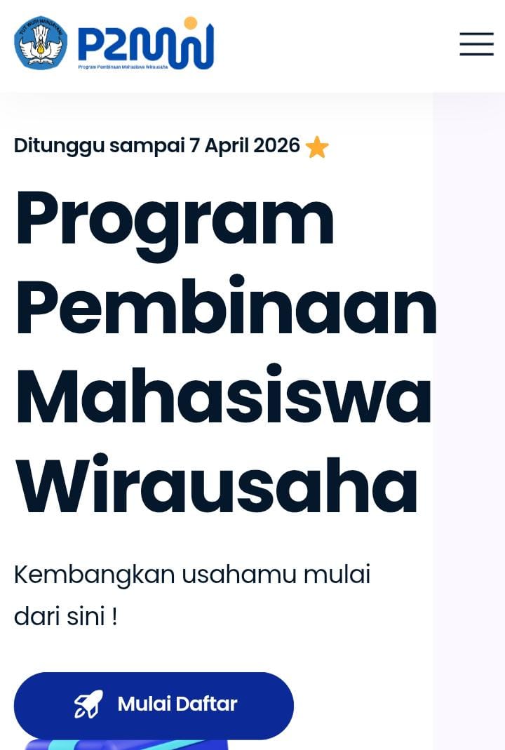 Tampilan Portal Program Pembinaan Mahasiswa Wirausaha, (Foto: Int.)