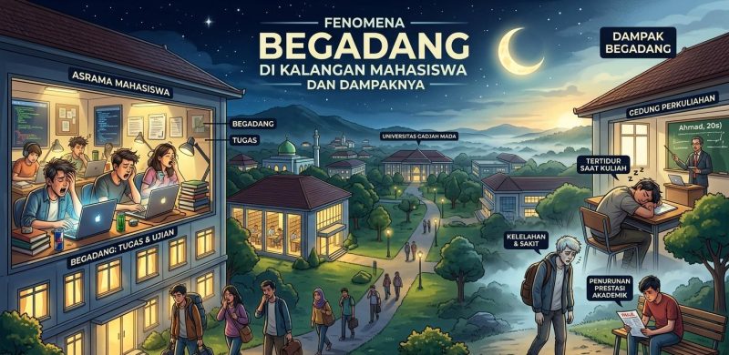 Ilustrasi Kebiasaan Begadang di Kalangan Mahasiswa, (Foto: Ai.)