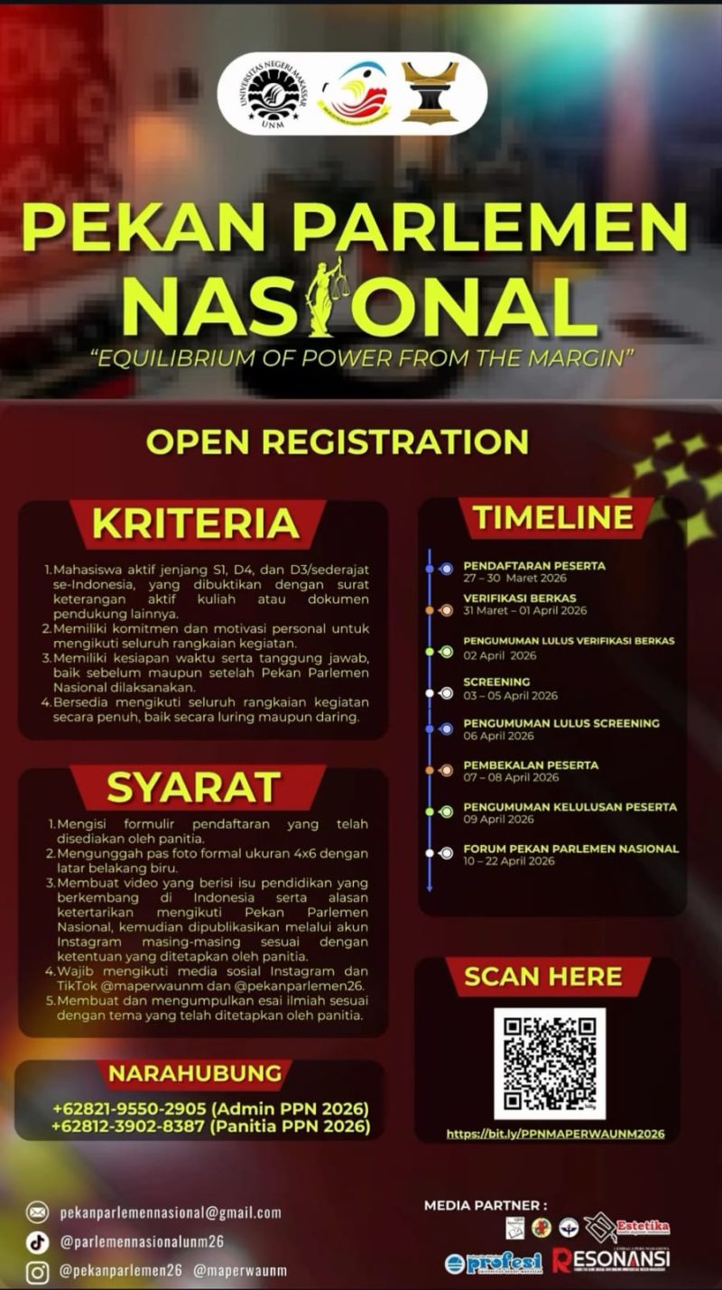 Pamflet Pendaftaran Pekan Parlemen Nasional 2026, (Foto: Int.)