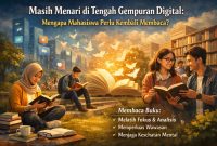 Ilustrasi Mahasiswa Sedang Membaca Buku, (Foto: Ai.)
