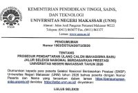 Surat Pengumuman Resmi Tahapan Registrasi Ulang SNBP 2026 yang Dirilis Oleh Universitas Negeri Makassar, (Foto: Ist.)