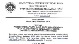 Surat Pengumuman Resmi Tahapan Registrasi Ulang SNBP 2026 yang Dirilis Oleh Universitas Negeri Makassar, (Foto: Ist.)
