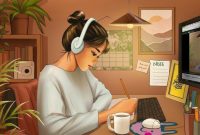 Ilustrasi Mahasiswa Mendengarkan Musik saat Mengerjakan Tugas, (Foto: Int.)