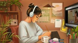 Ilustrasi Mahasiswa Mendengarkan Musik saat Mengerjakan Tugas, (Foto: Int.)