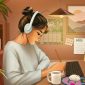 Ilustrasi Mahasiswa Mendengarkan Musik saat Mengerjakan Tugas, (Foto: Int.)