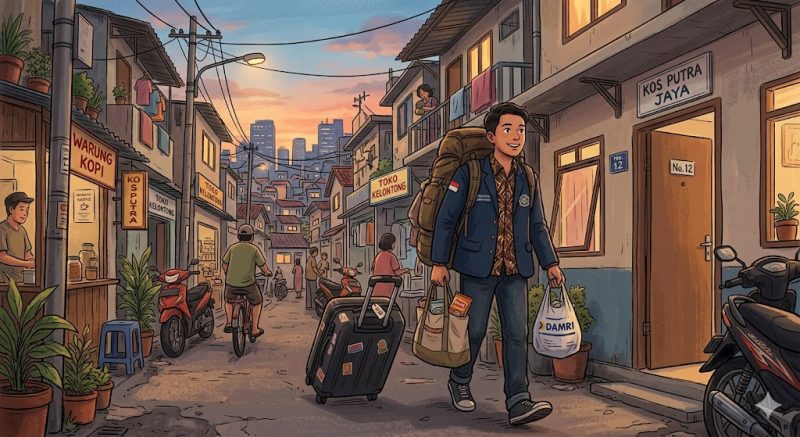Ilustrasi Seorang Mahasiswa Kembali ke Perantauan, (Foto: Ai.)