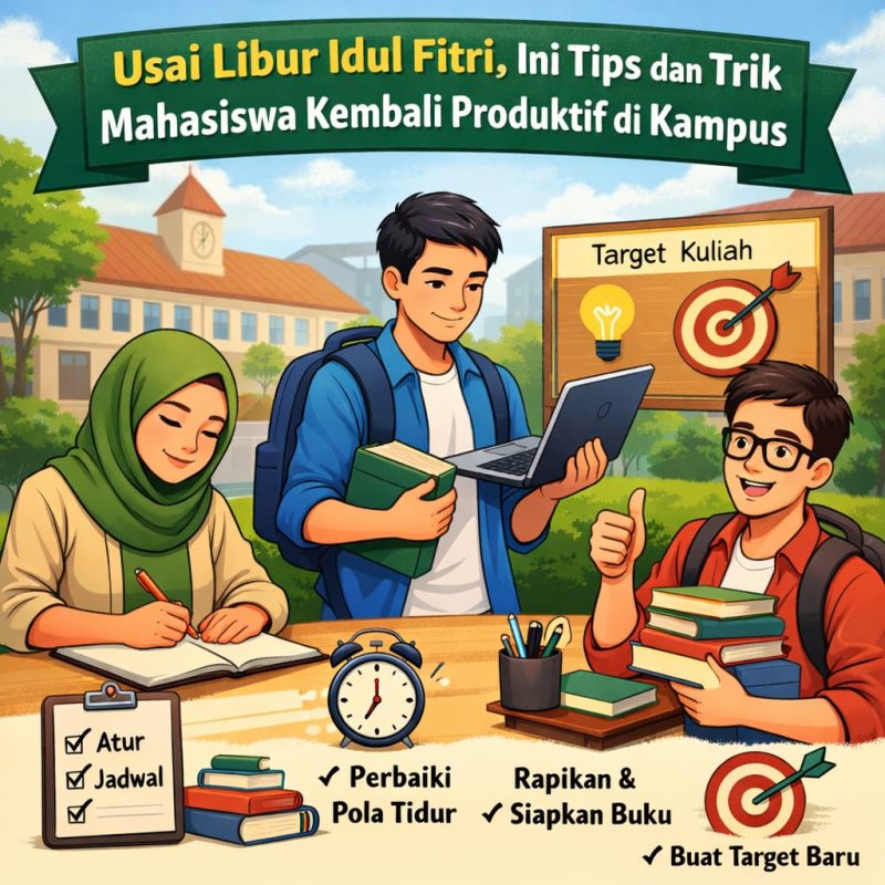 Ilustrasi Aktivitas Mahasiswa Setelah Kembali ke Kampus Pascalibur Idul Fitri, (Foto: Ai.)