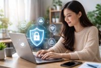 Ilustrasi Seorang Pengguna yang Berselancar di Internet dengan Perangkat Laptop, (Foto: Ai.)