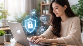 Ilustrasi Seorang Pengguna yang Berselancar di Internet dengan Perangkat Laptop, (Foto: Ai.)