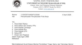 Surat Edaran Plt. Rektor UNM tentang Penyesuaian Pola Kerja di Lingkungan Universitas Negeri Makassar, (Foto: Ist.)