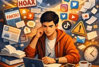 Ilustrasi Mahasiswa Menghadapi Banjir Informasi di Era Digital, (Foto: AI)