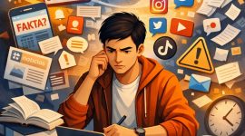 Ilustrasi Mahasiswa Menghadapi Banjir Informasi di Era Digital, (Foto: AI)