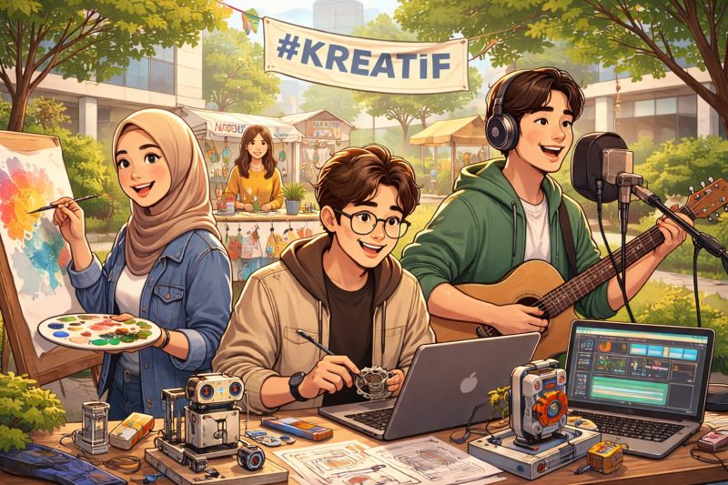 Ilustrasi mahasiswa yang mengembangkan kreativitas, (Foto: Ai.)