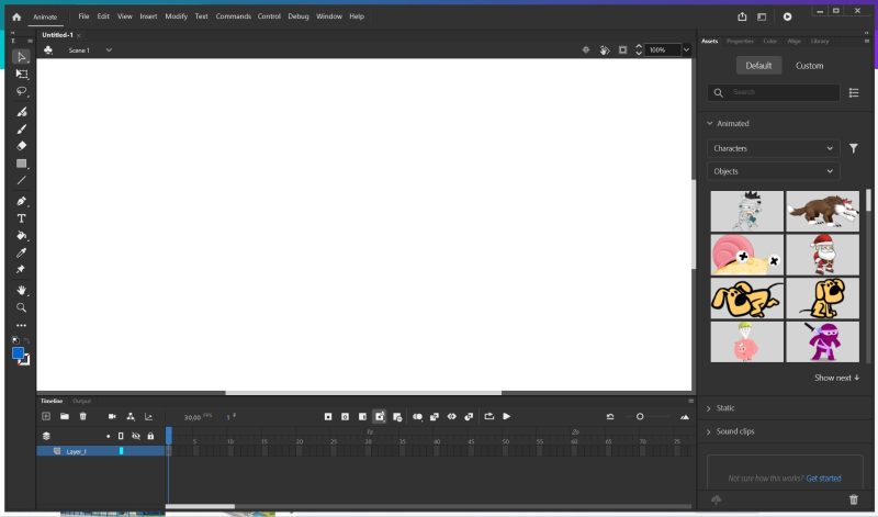 Tampilan layar aplikasi Adobe Animate, (Foto: Ist.)
