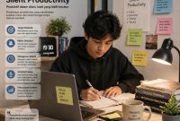 Ilustrasi mahasiswa menerapkan silent productivity, (Foto: AI).