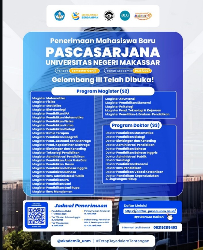 Pamflet PMB Pascasarjana UNM Gelombang III, (Foto: Int.)