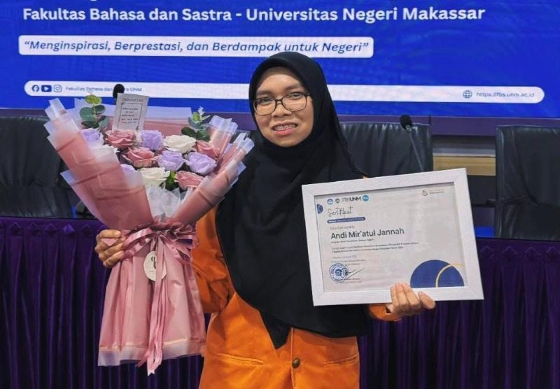 Potret Andi Mir'atul Jannah, Mahasiswa Berprestasi (Mawapres) I Universitas Negeri Makassar (UNM) Program Sarjana Tahun 2026, (Foto: Ist.)
