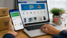 Ilustrasi Seseorang Berbelanja Online dengan Smartphone dan Laptop, (Foto: AI.)