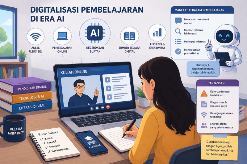 Ilustrasi Mahasiswa Memanfaatkan AI dalam Pembelajaran Digital, (Foto: AI)