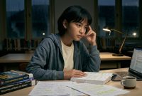 Ilustrasi mahasiswa yang disibukkan dengan tugas dan deadline menjelang akhir semester, (Foto: AI)