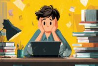 Ilustrasi Mahasiswa yang Sedang Frustasi saat Kerja Laporan, (Foto: Ai.)
