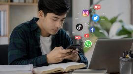 Ilustrasi Mahasiswa Saat Menggunakan Sosial Media, (Foto: AI)