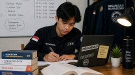 Ilustrasi Mahasiswa Belajar di Ruangan Organisasi Mahasiswa, (Foto:AI)