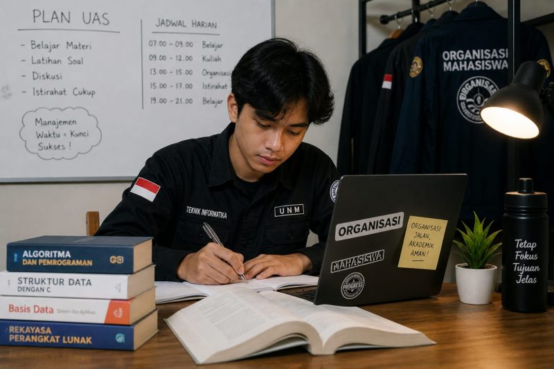 Ilustrasi Mahasiswa Belajar di Ruangan Organisasi Mahasiswa, (Foto:AI)