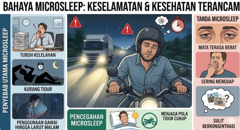 Ilustrasi Mengenai Bahaya, Penyebab, Tanda, dan pencegahan Microsleep, (Foto: AI.)
