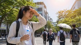 Ilustrasi Mahasiswa Beraktivitas Di Bawah Terik Matahari, (Foto: Ai.)
