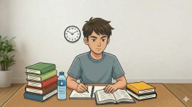 Ilustrasi Mahasiswa Sedang Belajar Persiapan UAS, (Foto: AI).