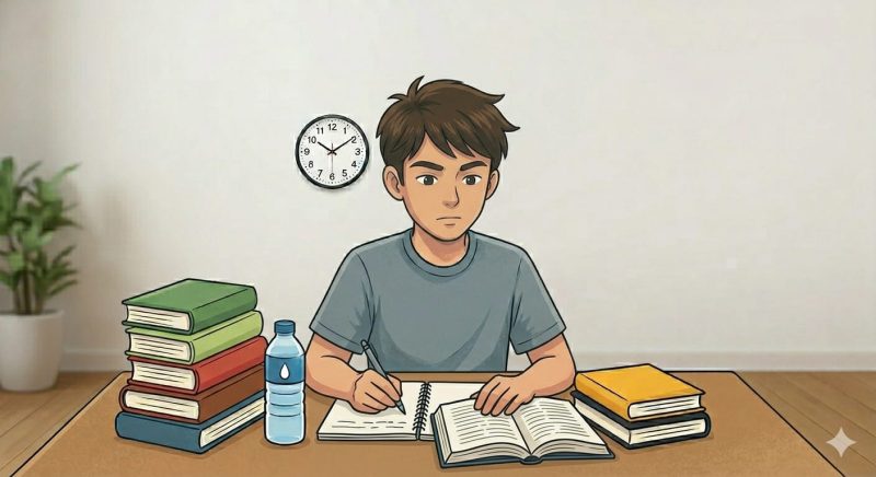 Ilustrasi Mahasiswa Sedang Belajar Persiapan UAS, (Foto: AI).