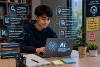 Ilustrasi Mahasiswa menggunakan AI untuk membantu Tugas Kuliah, (Foto: AI)