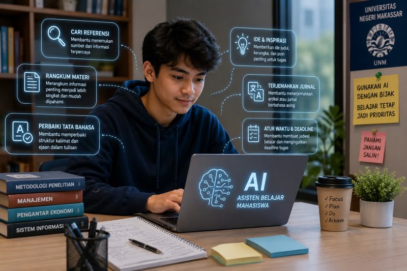 Ilustrasi Mahasiswa menggunakan AI untuk membantu Tugas Kuliah, (Foto: AI)