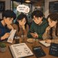 Ilustrasi Mahasiswa sedang menghitung pengeluaran sambil nongkrong di kafe, (Foto: AI)