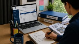 Ilustrasi mahasiswa mulai mempersiapkan administrasi akademik dan menyusun portofolio menjelang libur semester, (Foto: AI.)
