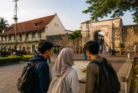 Ilustrasi mahasiswa mengunjungi Benteng Fort Rotterdam, Makassar (Foto: AI.)
