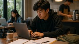 Ilustrasi Mahasiswa Sedang Belajar Sambil Kerja Paruh Waktu, (Foto: AI)