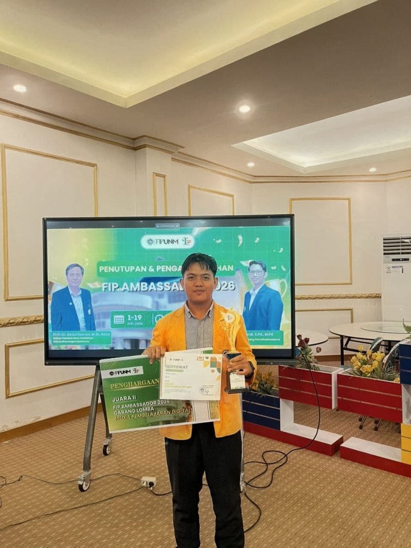 Potret Aril Juara II Cabang Lomba Media Pembelajaran Digital dalam Kegiatan FIP Ambassador 2026 (Foto:Ist.)