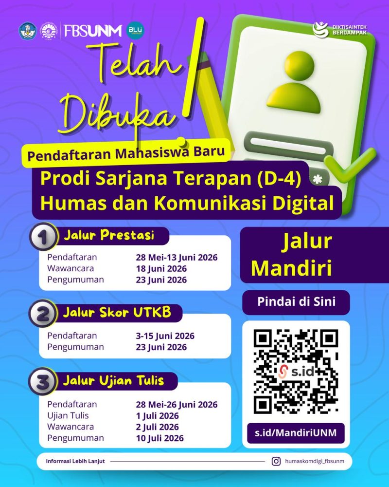 Pamflet Pendaftaran Mahasiswa Baru Prodi Humas dan Komunikasi Digital, (Foto: Int.)
