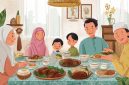 Ilustrasi Makan Bersama Setelah Shalat Idul Adha, (Foto: Ai.)