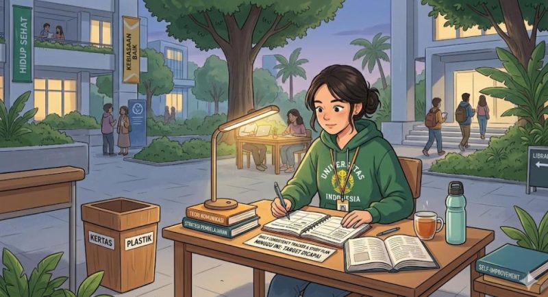 Ilustrasi Mahasiswa Belajar Konsisten, (Foto: Ai.)