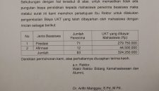 Isi Surat Permohonan Pengembalian UKT Kepada 83 Mahasiswa Penerima Beasiswa, (Foto:ist.)
