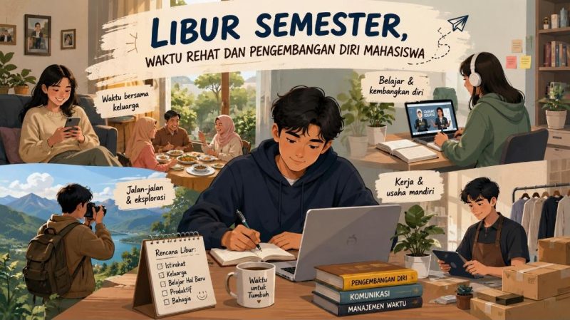Ilustrasi Mahasiswa saat Libur Semester, (Foto: Ai.)