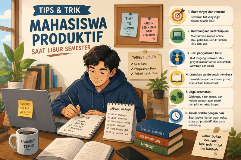 Ilustrasi Mahasiswa Menyusun Rencana Kegiatan Saat Libur (Foto: Ai)